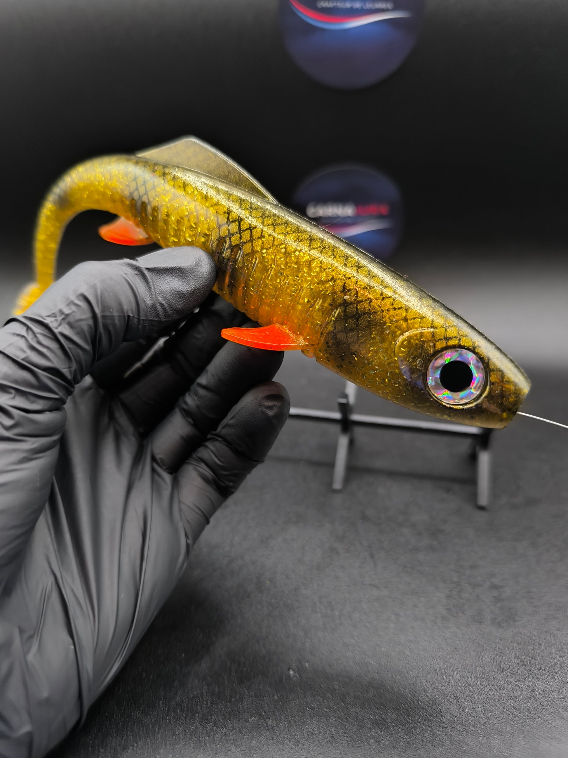 Carnashad 250 Golden Perch, leurre souple shad 25 cm, big bait, coloris naturel pour la pêche du brochet en eau claire.
