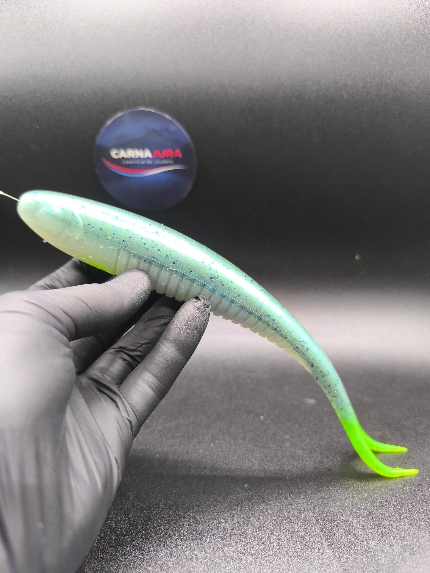 Carnasplit 200 Green Pearl Flash, leurre souple finesse 20 cm pour la pêche du brochet et du sandre avec effet nacré et nage discrète en eau claire.