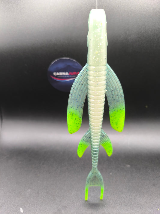 Carnawing 250 Green Pearl Flash, leurre souple finesse pélagique 25 cm avec effet nacré et flash pour la pêche du brochet et du sandre en pleine eau.