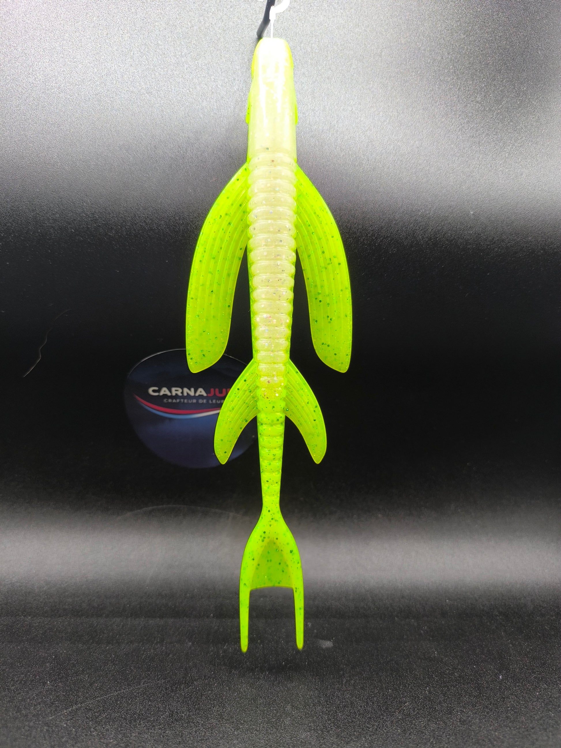 Carnawing 250 Lime, leurre souple finesse pélagique 25 cm pour la pêche du brochet et du sandre en pleine eau avec forte vibration.