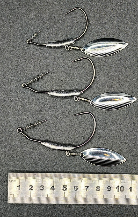 Hameçon texan à palette pour leurre souple, montage anti-herbe avec palette vibrante pour attirer brochets et sandres.