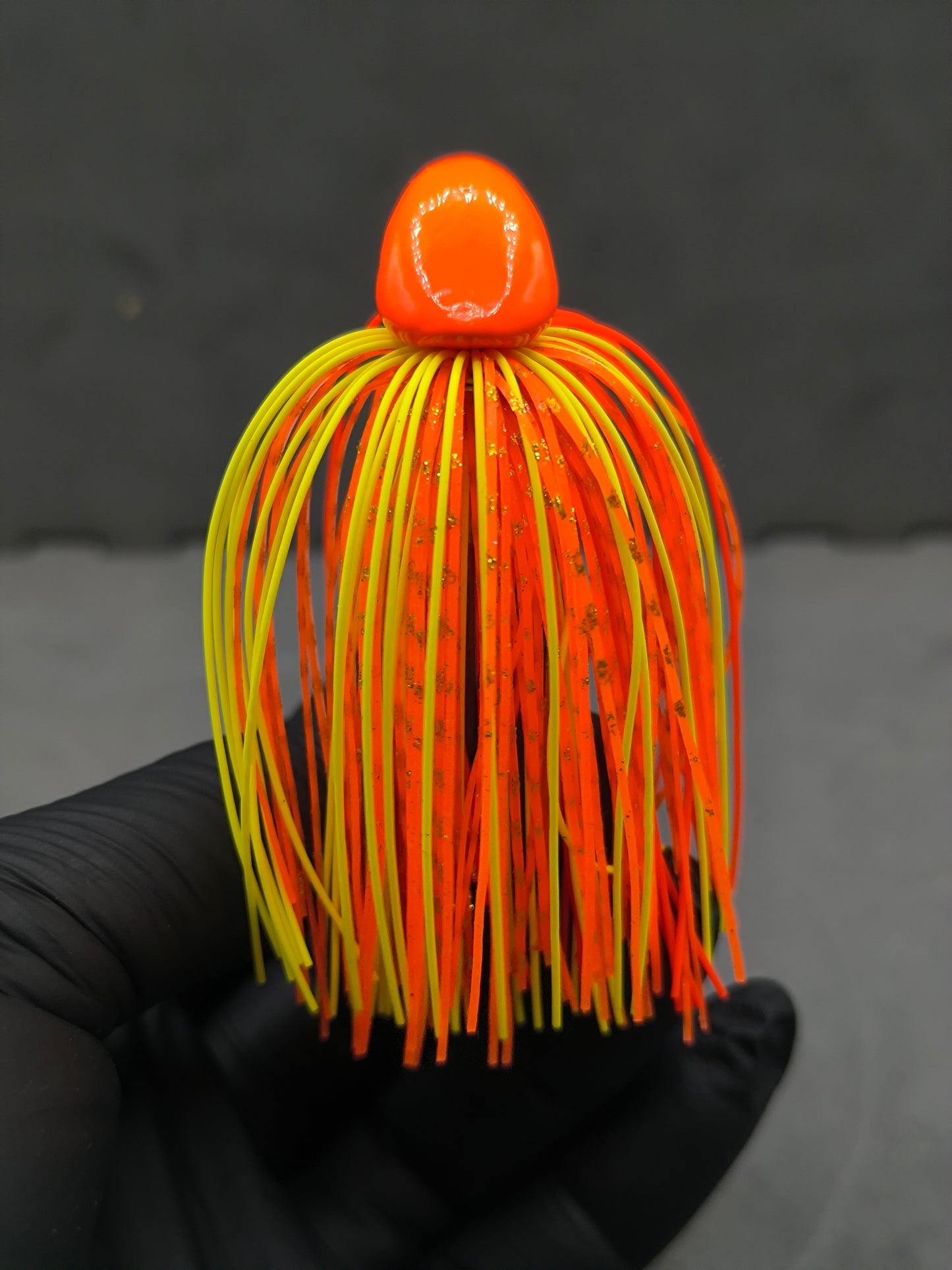 ProZander rubber jig sandre jupe silicone jaune orange leurre vertical fait main Jura